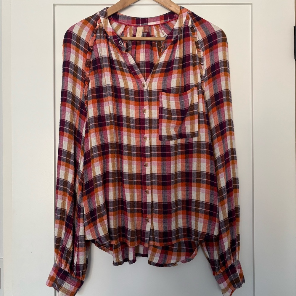 Anthropologie Plaid Button-Up Women's Top